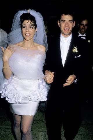 Ron Galella/Ron Galella Collection via Getty Rita Wilson and Tom Hanks on their wedding day