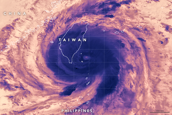 A MODIS thermal image of the storm.