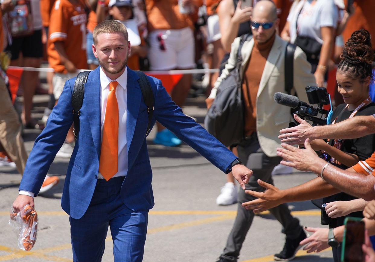 Texas quarterback Quinn Ewers is off to a hot start this season, leading the Longhorns to a pair of wins, including at Alabama, without committing a turnover.