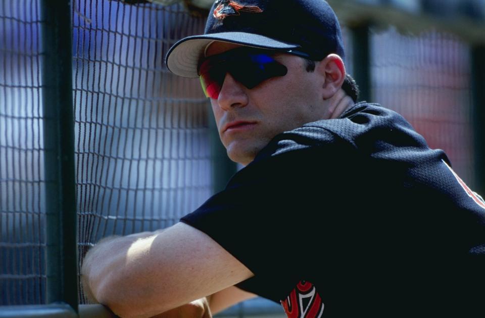 9 Mar 1999:  Infielder Ryan Minor #10 of the Baltimore Orioles looking on during batting practice before the Spring Training game against the St. Louis Cardinals at the Rodger Dean Stadium in Jupiter, Florida. The Orioles defeated the Cardinals 8-5. Mandatory Credit: Jamie Squire  /Allsport