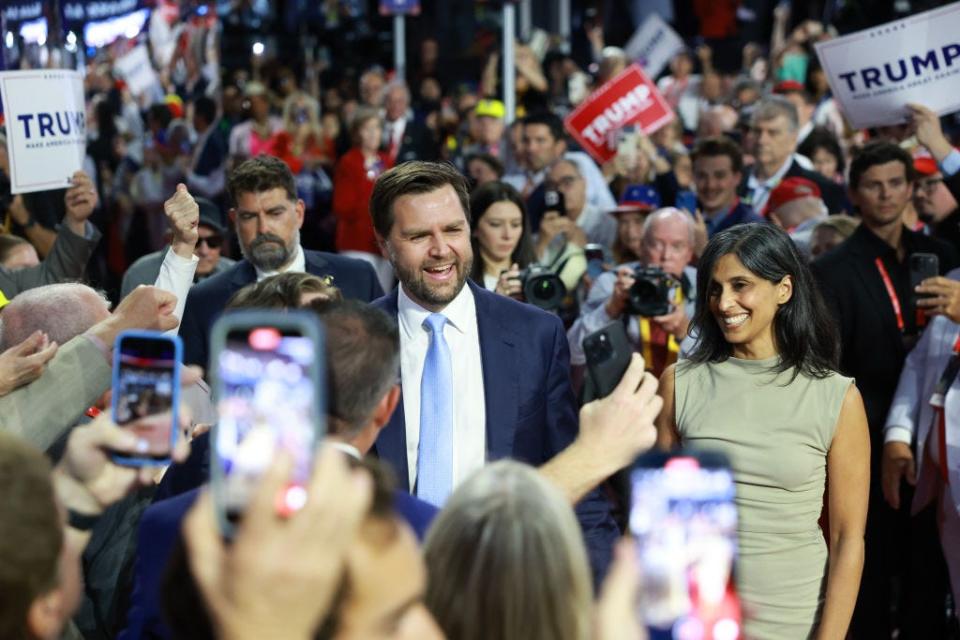 JD Vance and Usha Chilukuri Vance arrive at the RNC.