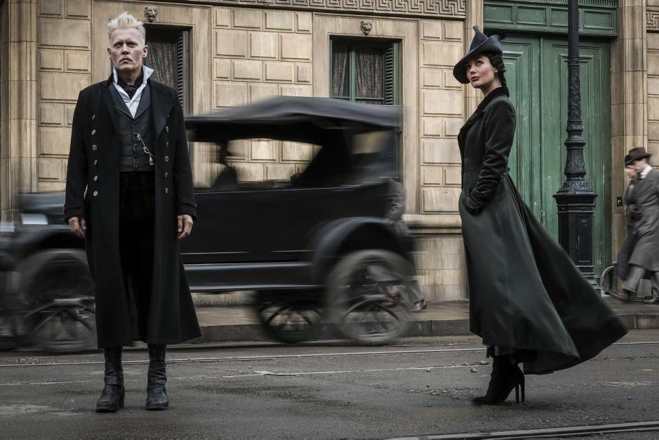 <p>But Gellert Grindelwald (Johnny Depp) has escaped custody and has set about gathering followers, most unsuspecting of his true agenda: to raise pure-blood wizards up to rule over all nonmagical beings. Vinda Rosier (Poppy Corby-Tuech) is one of Grindelwald’s most trusted minions, a loyal servant to his cause and often at his side.<br> (Photo: Jaap Buitendijk/Warner Bros.) </p>