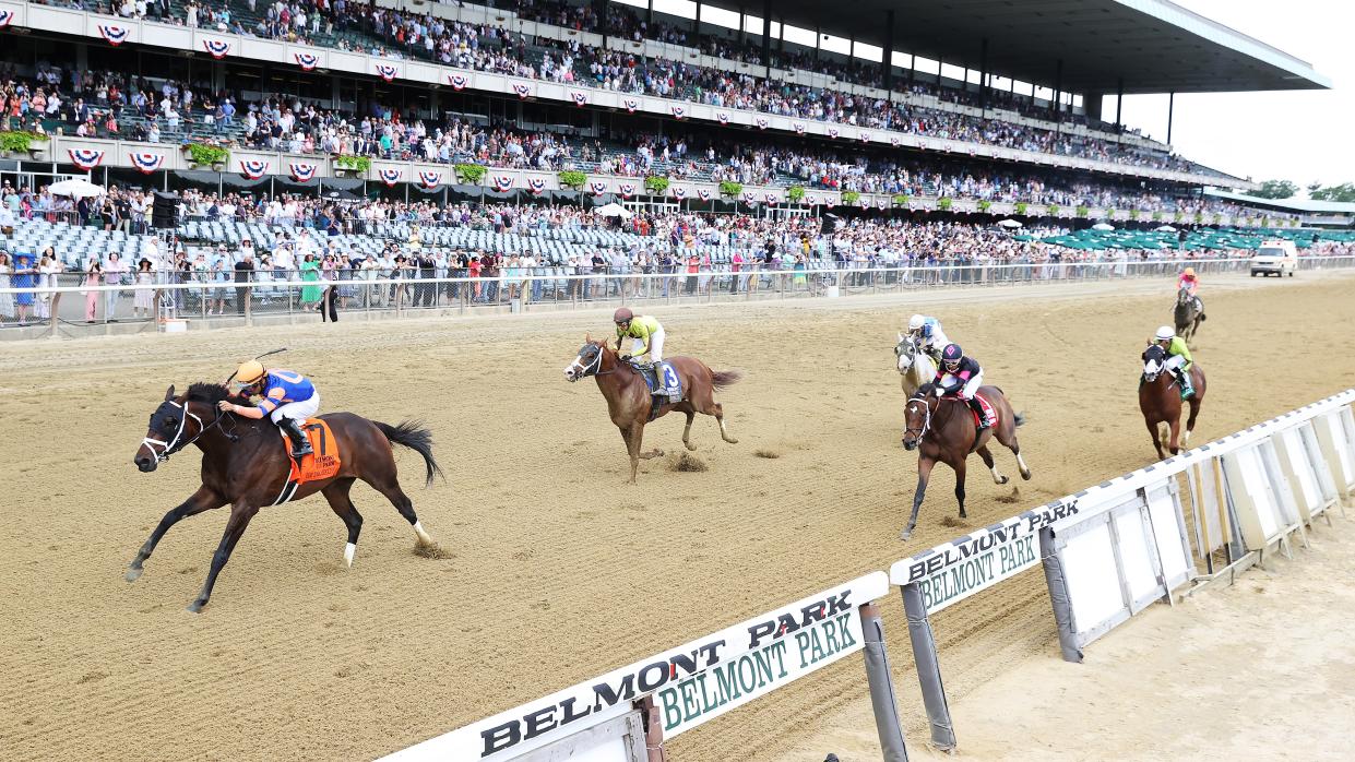  Fearless, with Luis Saez up, wins the 133rd running of the Brooklyn Stakes at Belmont Park on June 11, 2022 in Elmont, New York 