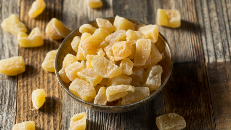 Candied ginger in bowl