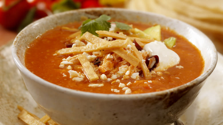 Tortilla soup in bowl