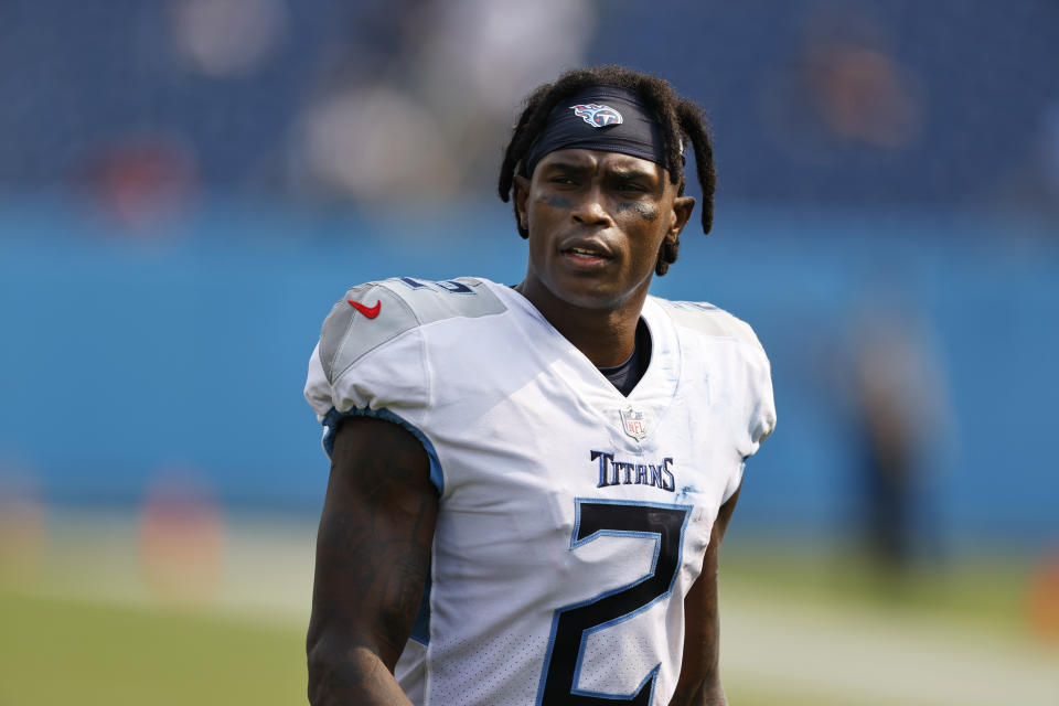 Tennessee Titans wide receiver Julio Jones leaves the field after an NFL football game against the Arizona Cardinals Sunday, Sept. 12, 2021, in Nashville, Tenn. (AP Photo/Wade Payne)