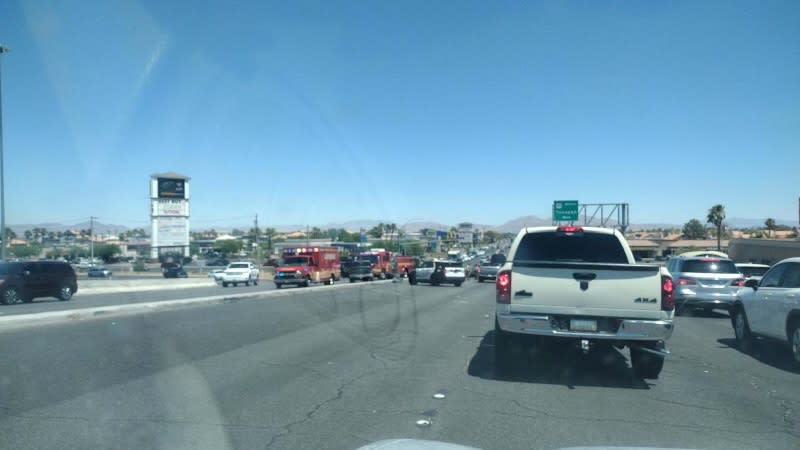 On Sunday around 1:30 p.m., Nevada State police responded to a report of a crash on Lake Mead Boulevard over the U.S. 95 overpass. NSP said multiple vehicles were involved in the crash. (KLAS)