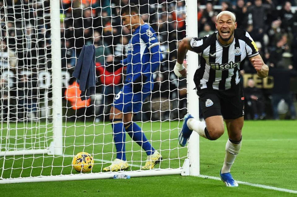 Joelinton celebrates scoring Newcastle’s third goal (AFP via Getty)