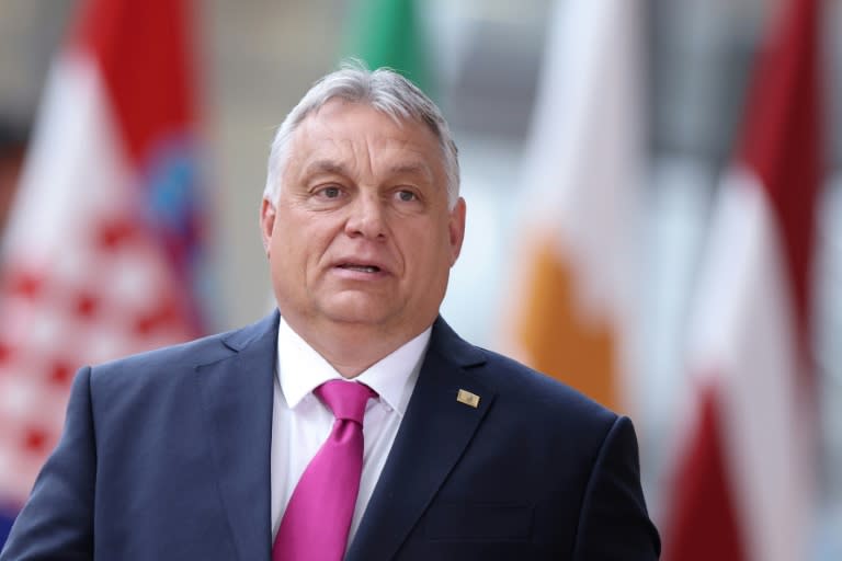 Le Premier ministre hongrois Viktor Orban à Bruxelles le 30 mai 2022 (Kenzo TRIBOUILLARD)