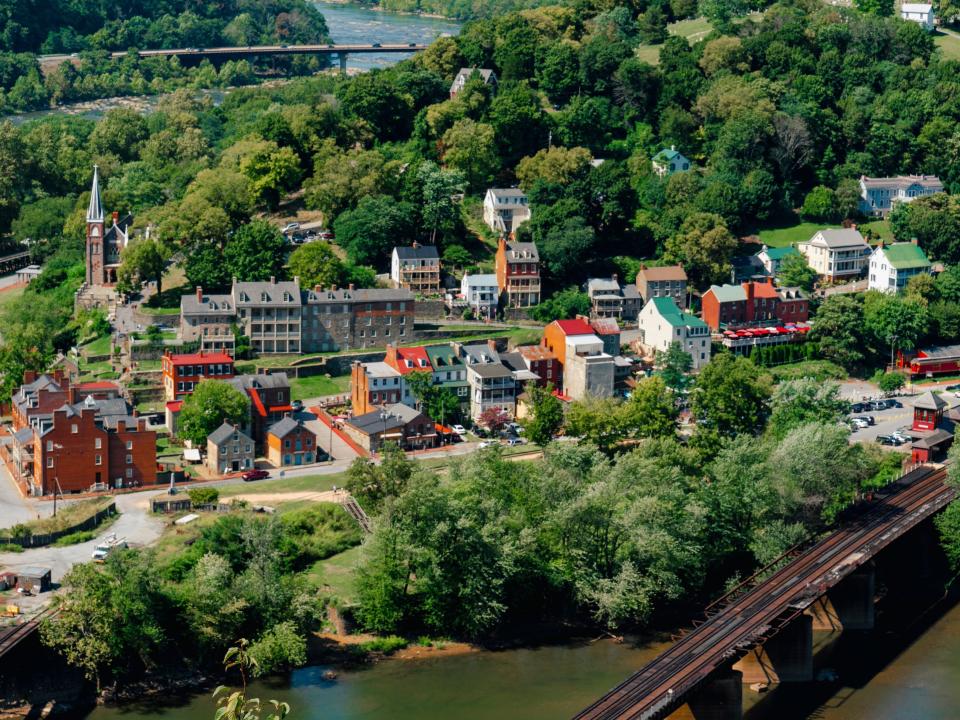 An aerial view of Harpers Ferry, West Virginia.