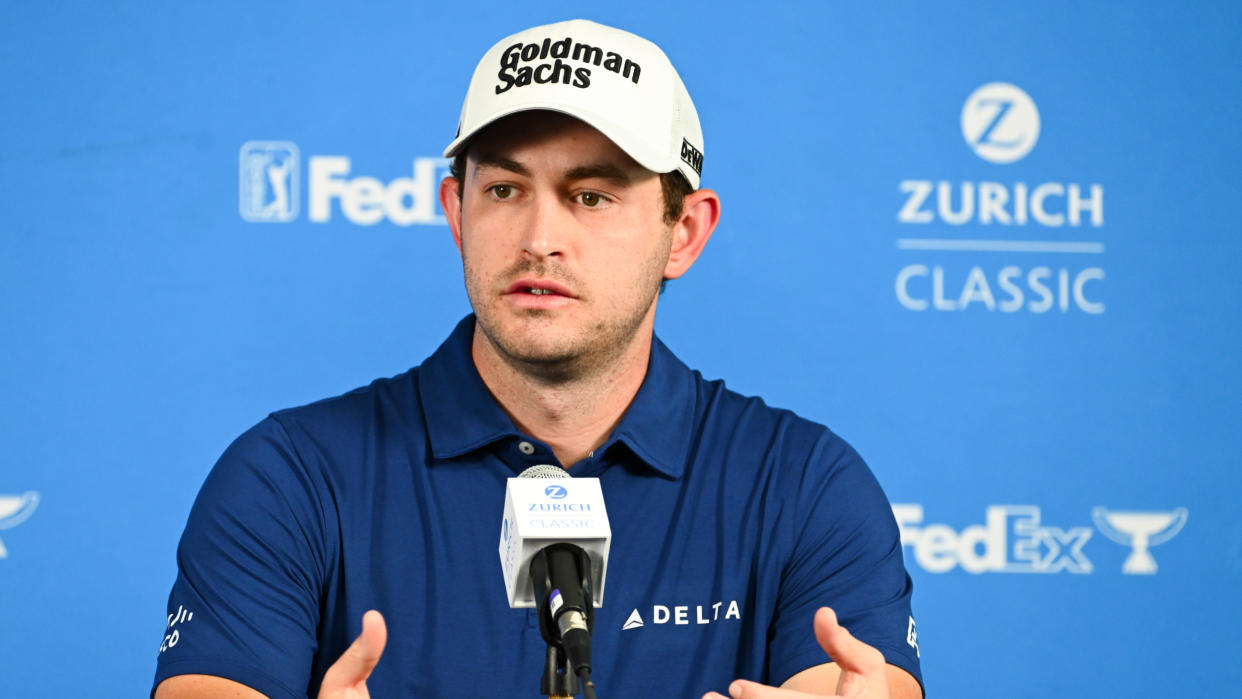  Patrick Cantlay talks to the media before the 2023 Zurich Classic of New Orleans 