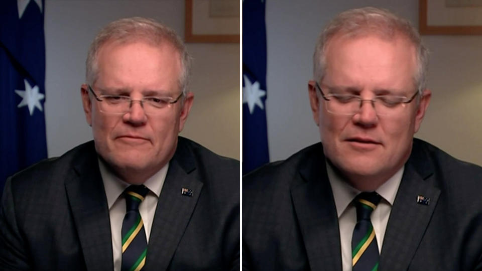 Scott Morrison became emotional when speaking of the hardships Australians have faced during the coronavirus pandemic. Source: Sky News