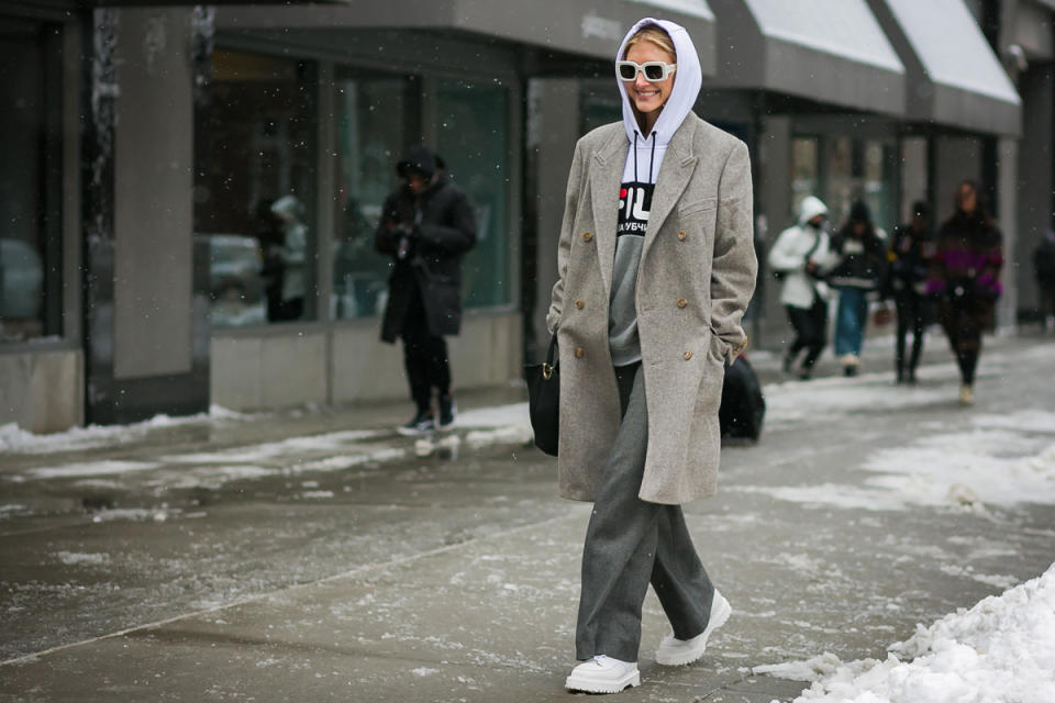 How to dress for a blizzard? Just remember, in fashion, the more layers the better — and luckily, oversize hoodies are in.