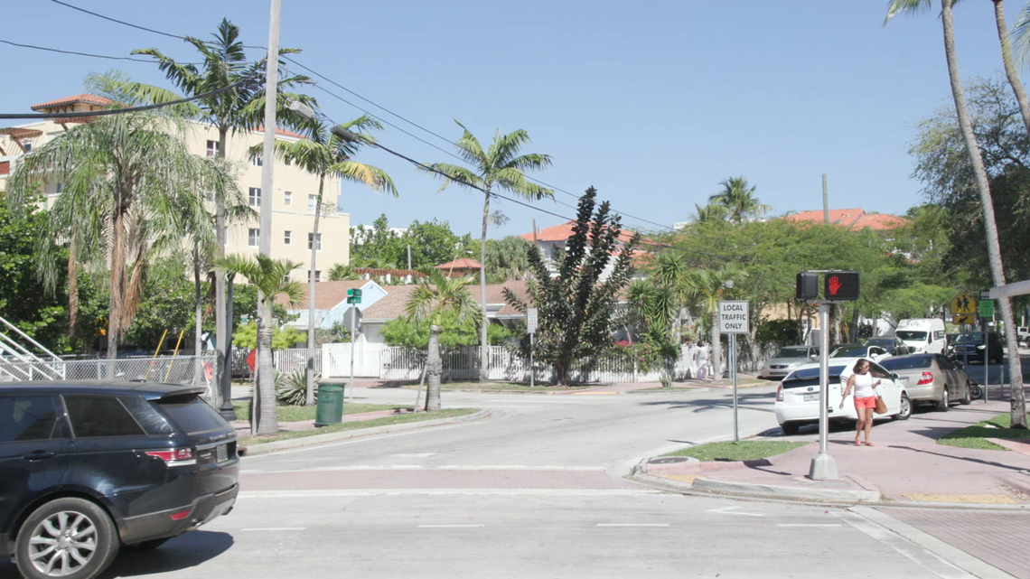 This image of a street in Miami is used as the base for a simulation of what several feet of sea rise could look like.