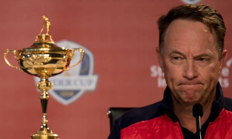 US Captain Davis Love III takes questions during a press conference ahead of the 2016 Ryder Cup