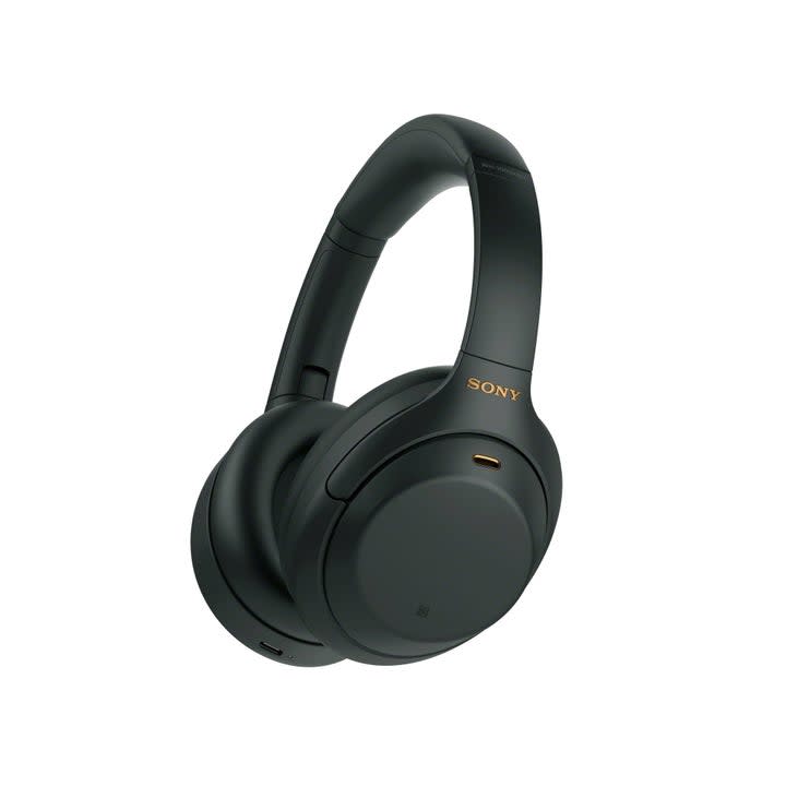 a pair of black sony headphones on a white background