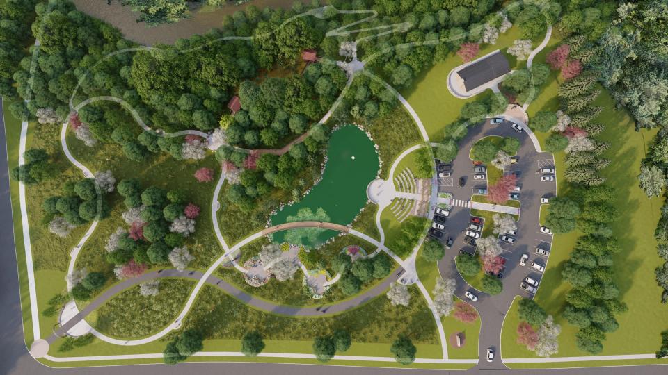 This rendering from the Medina County Park District shows an aerial view of The Shotwell Gardens at Lake Medina.