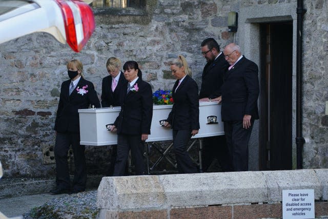 Around 300 people attended the funeral of Lee and Sophie Martyn at the Church of St Andrews in Plymouth (Ben Birchall/PA)