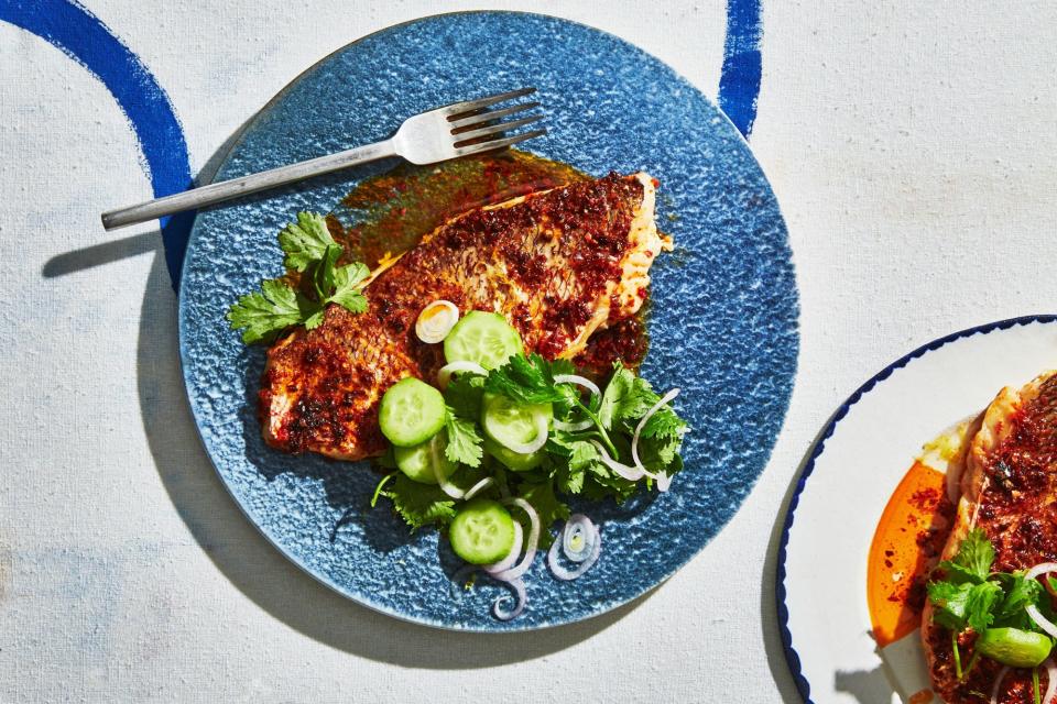 Spiced Snapper with Cucumber Salad