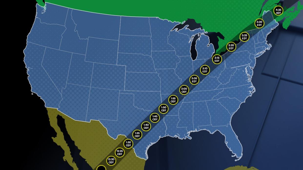 2024 solar eclipse map Path through Texas, peak times on April 8