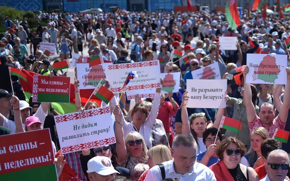 The Belarusian strongman spoke in front of a crowd of supporters in central Minsk - SERGEI GAPON /AFP