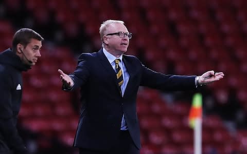 Scotland manger Alex McLeish reacts during the International Friendly match between Scotland and Portugal - Credit: Getty