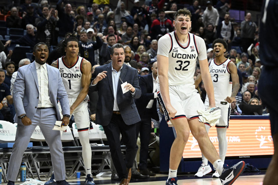 Donovan Clingan and UConn will take on No. 5 Kansas next on Friday night with a chance to extend their record.