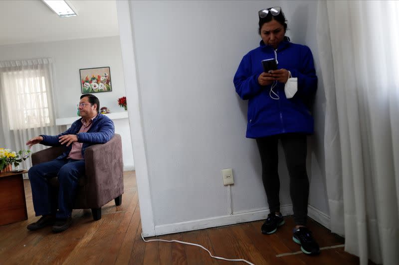 Luis Arce, the presidential candidate of the Movement to Socialism party (MAS), speaks during an interview with Reuters in La Paz