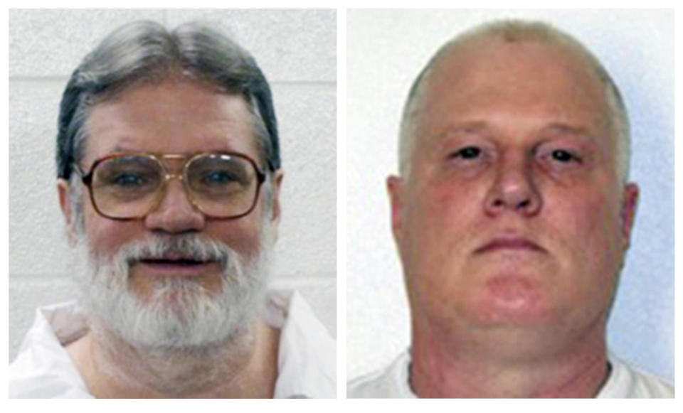 FILE - This combination of file photos provided by the Arkansas Department of Correction shows death-row inmates Bruce Earl Ward, left, and Don William Davis. Both men are scheduled for execution April 17, 2017. (Arkansas Department of Correction via AP, File)