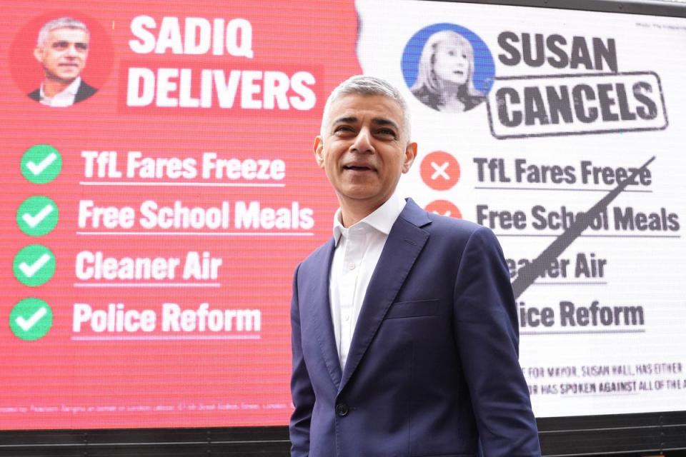 Mayor of London Sadiq Khan at the launch of his poster campaign in central London for the London mayoral election. (Stefan Rousseau, PA) (PA Wire)