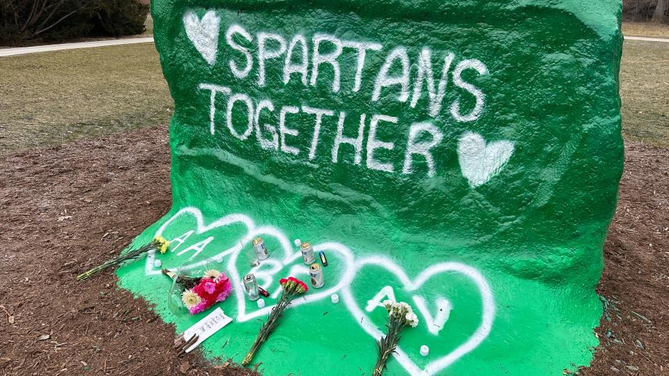 A memorial for three students killed on Michigan State University's campus. (Feb. 13, 2024)
