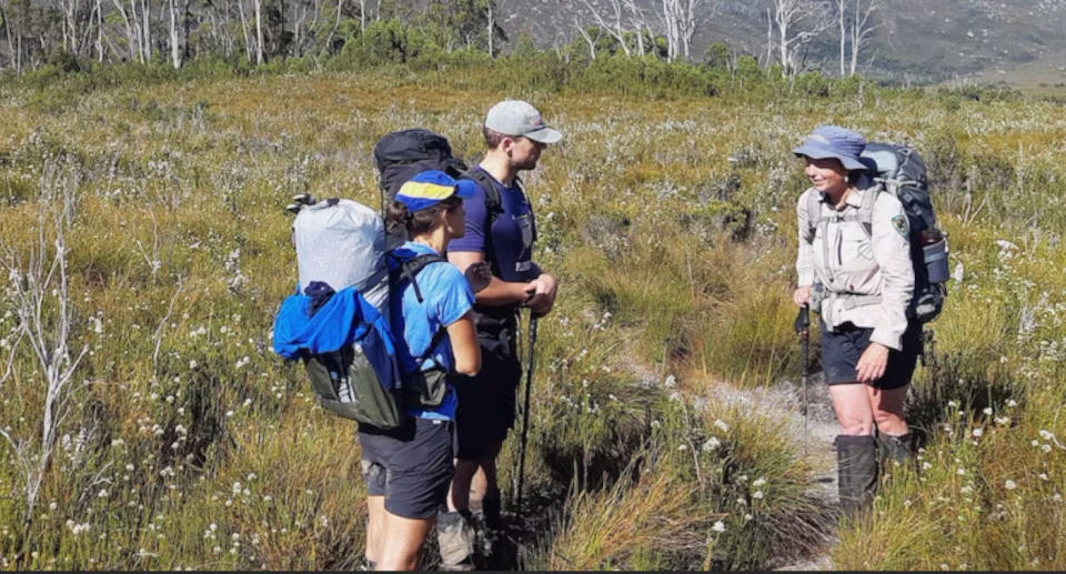 Bushwalkers in the Tasmanian wilderness. 