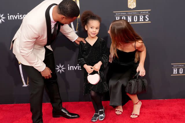 <p>Anna Congdon/Instagram</p> Saquon Barkley and Anna Congdon pose alongside daughter Jada at the 2024 NFL Honors in Las Vegas, Nevada.