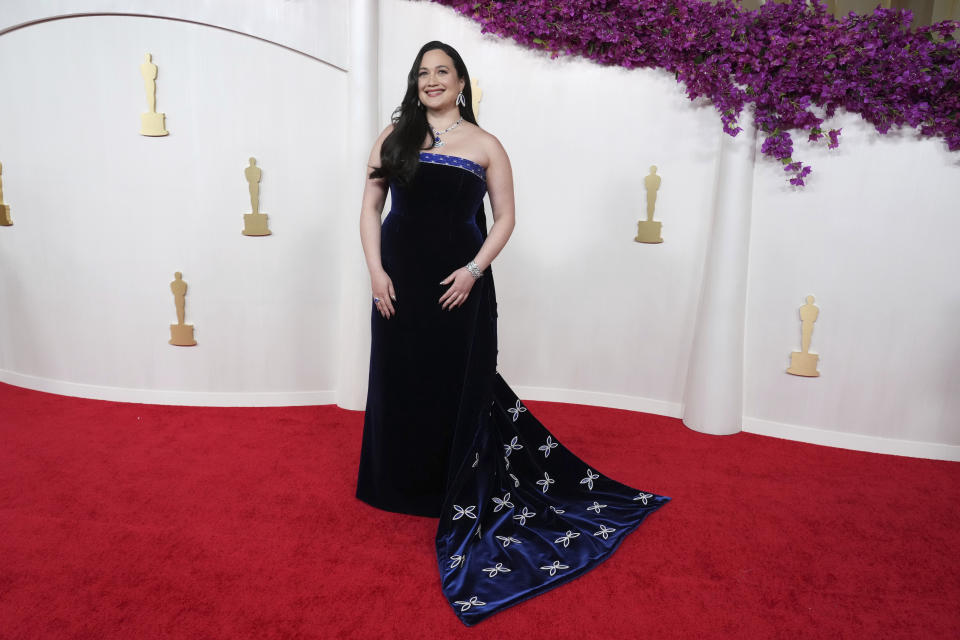 Lily Gladstone arrives at the Oscars on Sunday, March 10, 2024, at the Dolby Theatre in Los Angeles. (Photo by Jordan Strauss/Invision/AP)