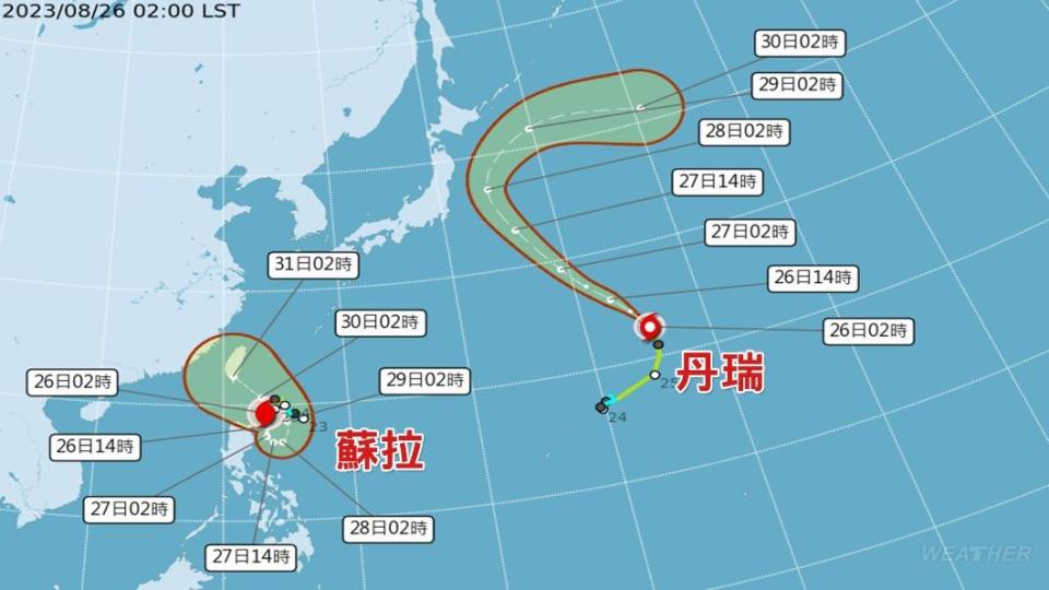 颱風蘇拉、丹瑞路徑預估圖。（圖／TVBS）