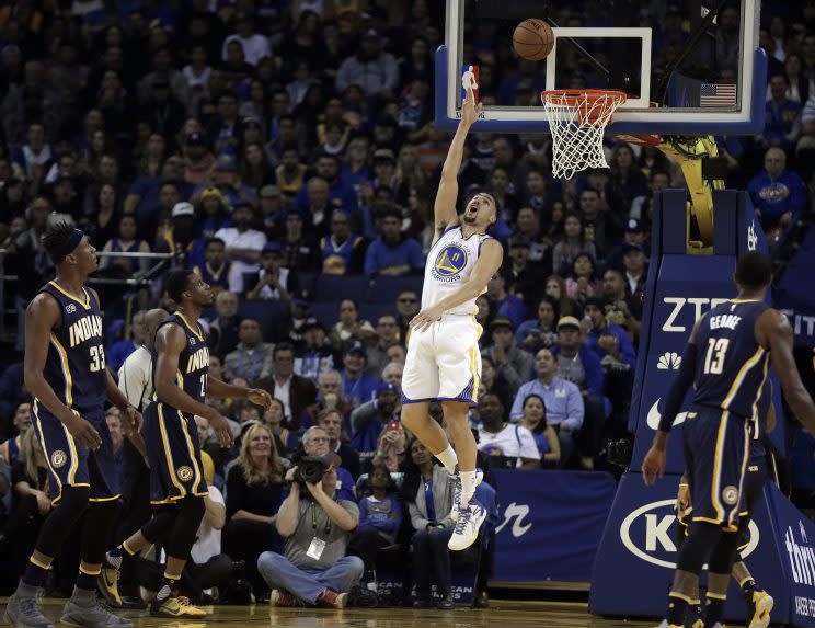 Klay Thompson made history on Monday night. (Associated Press)