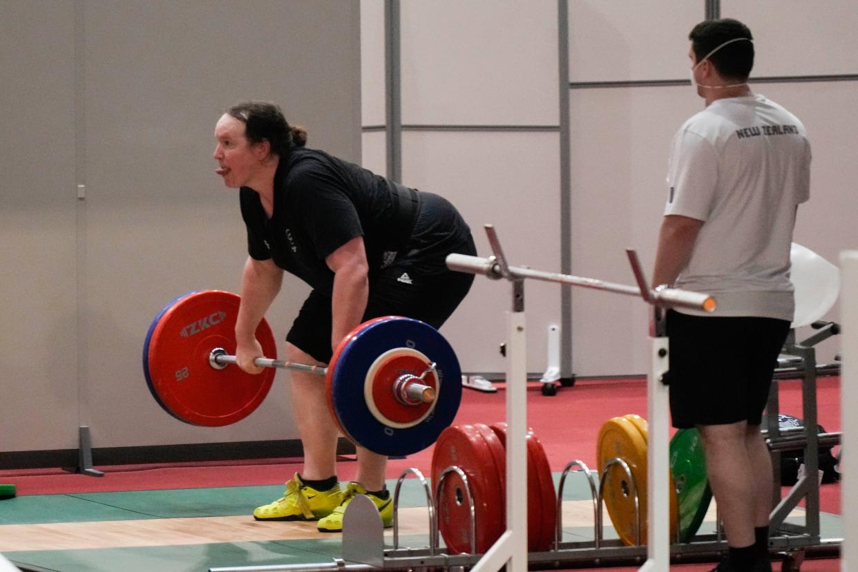 Laurel Hubbard practices on Saturday in Tokyo (AP)