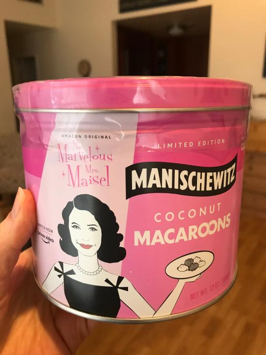 Spice up your Passover seder with a limited edition Manischewitz "Marvelous Mrs. Maisel" tin of coconut macaroons.