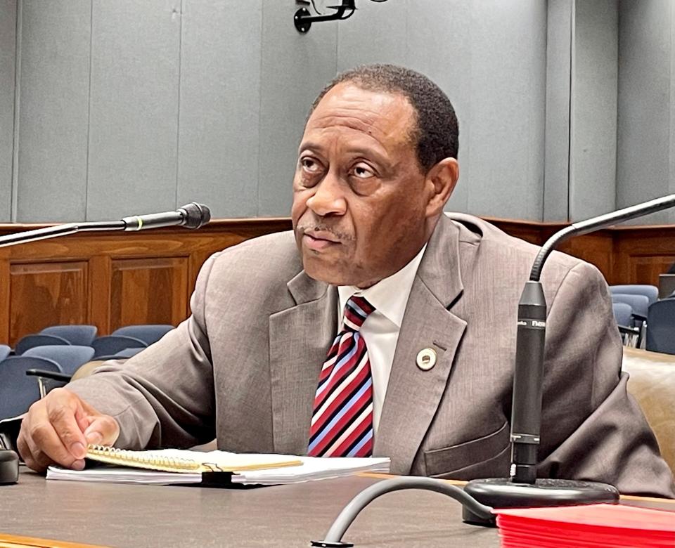 Louisiana House Democratic Caucus Chairman Sam Jenkins of Shreveport testifies before the House and Governmental Affairs Committee on Tuesday, Feb. 8, 2022.