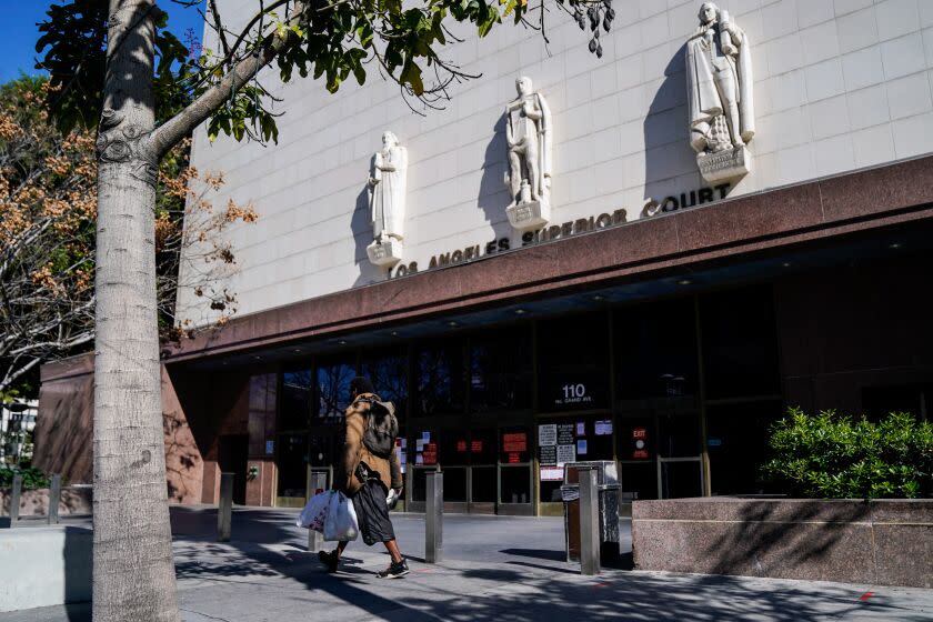 LOS ANGELES, CA - MARCH 21: The Stanley Mosk Superior Court in downtown Los Angeles is photographed on Saturday, March 21, 2020 in Los Angeles, CA. Earlier in the week, California Governor Gavin Newsom issued a "Safer at Home" order to the entire state to help slow the spread of the Coronavirus as it sweeps across the world. (Kent Nishimura / Los Angeles Times)