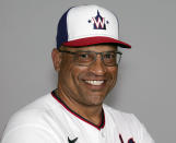 FILE - Micah Franklin, Double-A Harrisburg hitting coach, of the Washington Nationals baseball team poses for a photo in West Palm Beach, Fla., March 17, 2022. Businessmen Bryan Carmel and Paul Freedman have founded an expansion independent club that will play in the Pioneer League beginning in May 2024, with veteran manager and Bay Area native Don Wakamatsu running the baseball operations side, San Francisco native and former player Franklin as manager and retired left-hander Ray King as pitching coach. AP Photo/Sue Ogrocki, File)