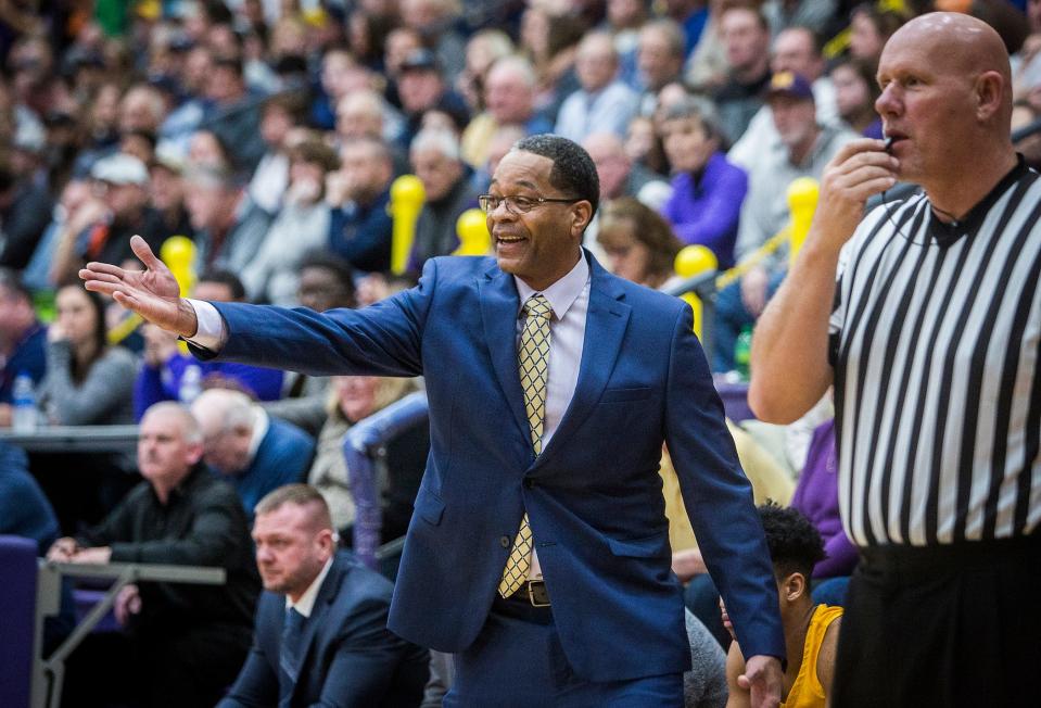 Marion coach James Blackmon Sr. during their game against Delta at Marion High School Saturday, March 9, 2019.