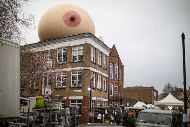 Video: Giant inflatable boobs appear all over London to support  breastfeeding in public