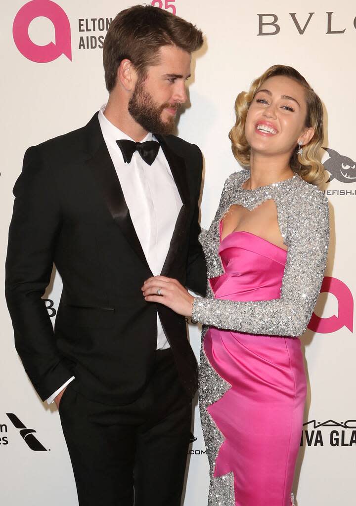 Liam Hemsworth, Miley Cyrus, 2018 Elton John Oscar Party