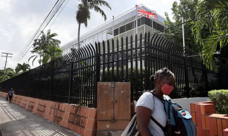 The Union Jack flies next to the British high commission in Bridgetown, Barbados