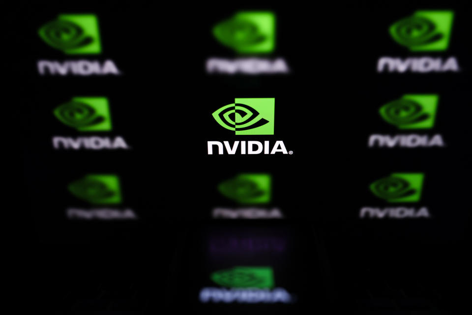 ANKARA, TURKIYE - NOVEMBER 23: In this photo illustration, Nvidia logo is displayed on a mobile phone screen in front of a computer screen in Ankara, Turkey on November 23, 2023. (Photo by Ahmet Serdar Eser/Anadolu via Getty Images)