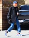 <p>Hailey Bieber wears an oversized Balenciaga blazer while out and about in Santa Monica on Thursday. </p>