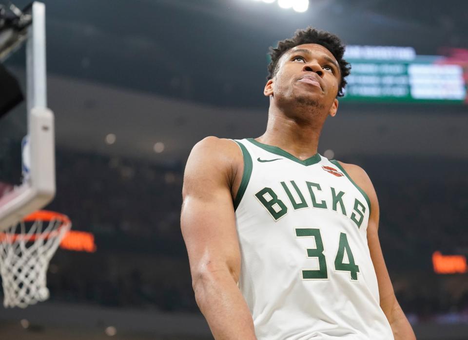 Giannis Antetokounmpo left Thursday's Game 5 loss at a critical juncture. (AP)