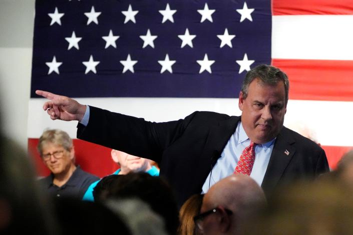 Le candidat républicain à la présidentielle, l'ancien gouverneur du New Jersey, Chris Christie, s'adresse à un rassemblement, le mardi 6 juin 2023, à Manchester, NH