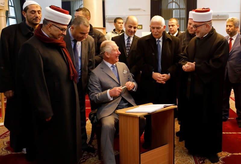 Britain's Prince Charles visits Omar mosque in Bethlehem in the Israeli-occupied West Bank